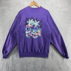 Vintage St Marteen Sweatshirt Men's Extra Large Purple Graphic Floral Tourist